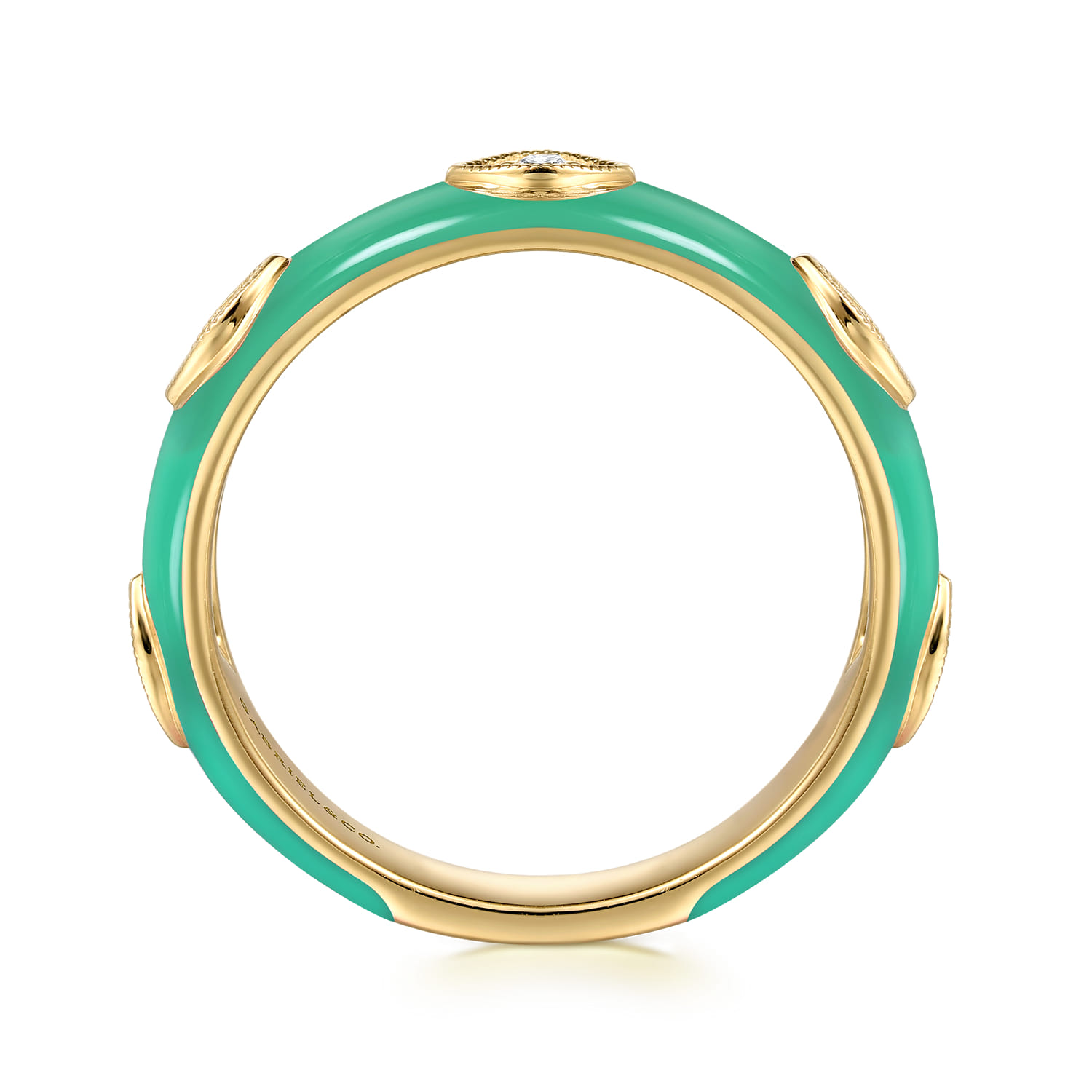 Enamel - 14K Yellow Gold Diamond Split Stackable with Mint Green Enamel - 0.08 ct - Shot 2