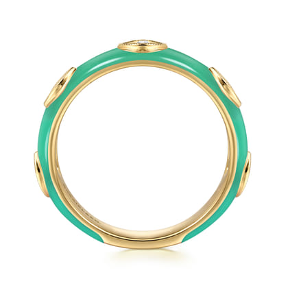 Enamel - 14K Yellow Gold Diamond Split Stackable with Mint Green Enamel