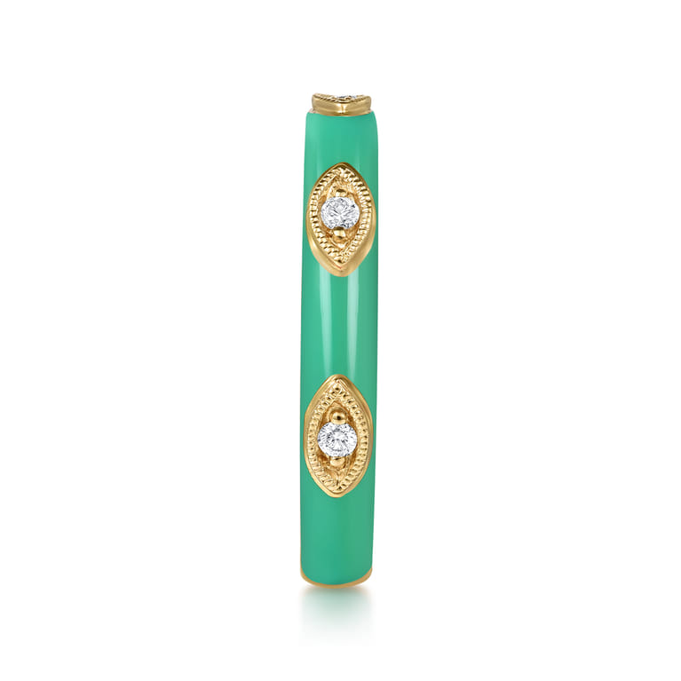 Enamel - 14K Yellow Gold Diamond Split Stackable with Mint Green Enamel - 0.08 ct - Shot 4