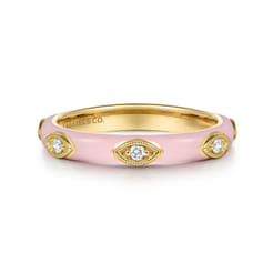 Enamel - 14K Yellow Gold Diamond Split Stackable with Neutral Pink Enamel
