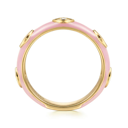 Enamel - 14K Yellow Gold Diamond Split Stackable with Neutral Pink Enamel