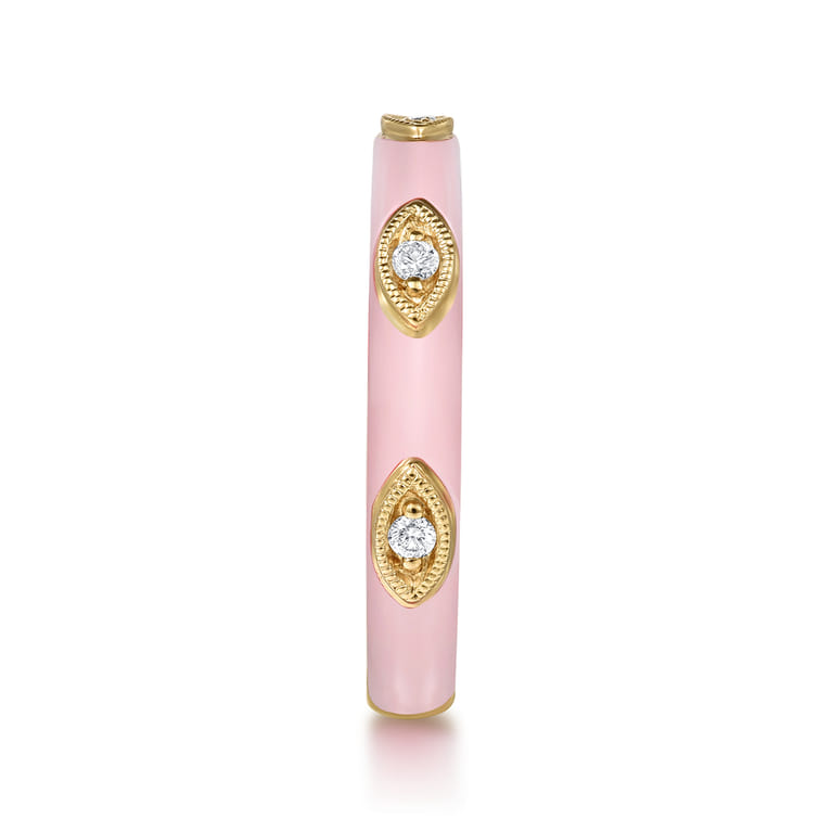 Enamel - 14K Yellow Gold Diamond Split Stackable with Neutral Pink Enamel - 0.08 ct - Shot 4