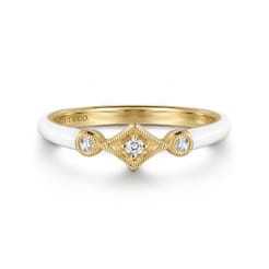Enamel - 14K Yellow Gold Diamond Split Stackable with White Enamel