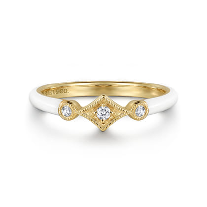 Enamel - 14K Yellow Gold Diamond Split Stackable with White Enamel