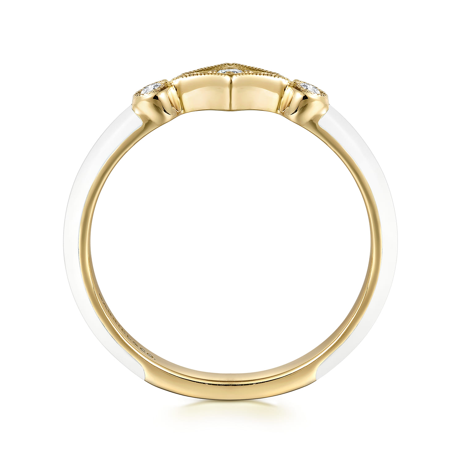 Enamel - 14K Yellow Gold Diamond Split Stackable with White Enamel - 0.06 ct - Shot 2