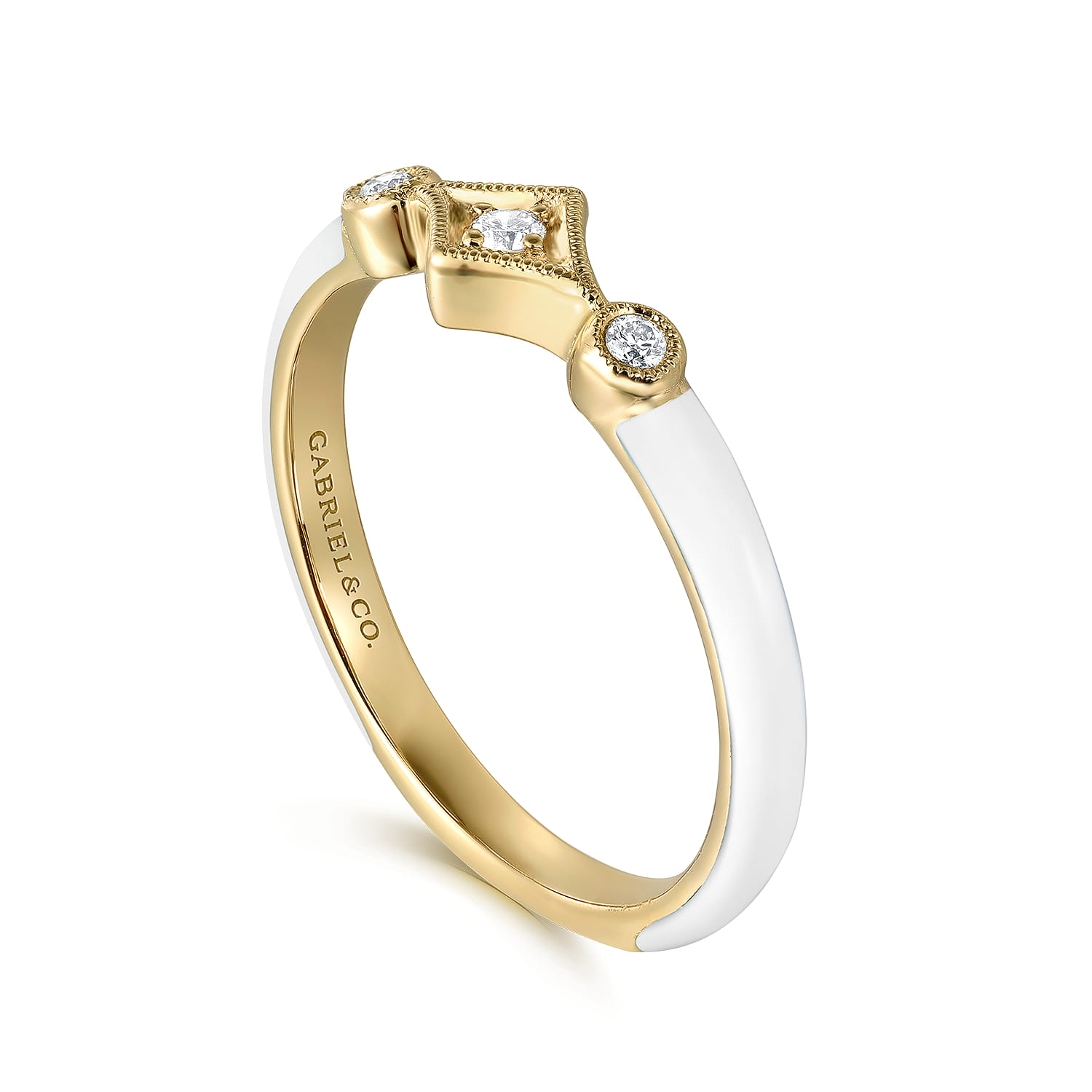 Enamel - 14K Yellow Gold Diamond Split Stackable with White Enamel - 0.06 ct - Shot 3