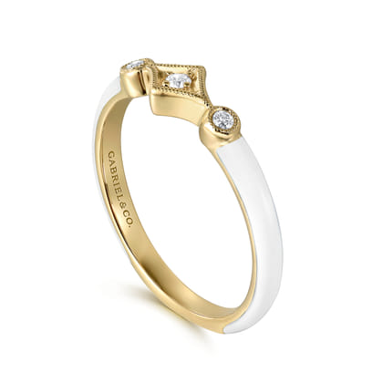 Enamel - 14K Yellow Gold Diamond Split Stackable with White Enamel