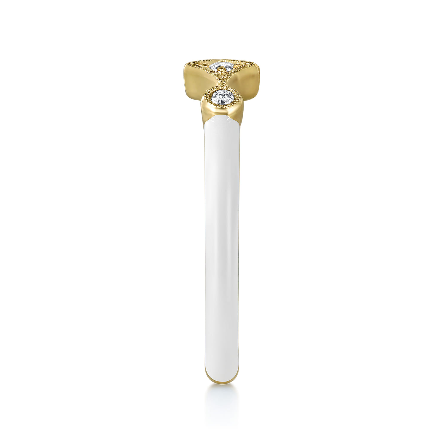 Enamel - 14K Yellow Gold Diamond Split Stackable with White Enamel - 0.06 ct - Shot 4