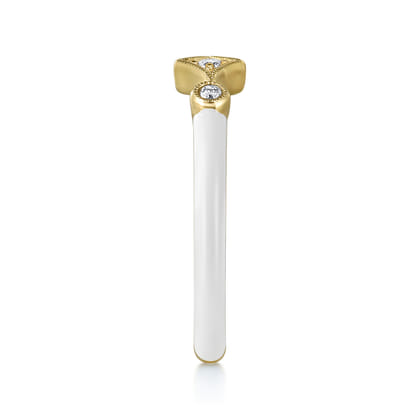 Enamel - 14K Yellow Gold Diamond Split Stackable with White Enamel