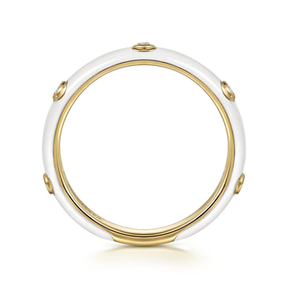 Enamel - 14K Yellow Gold Diamond Split Stackable with White Enamel