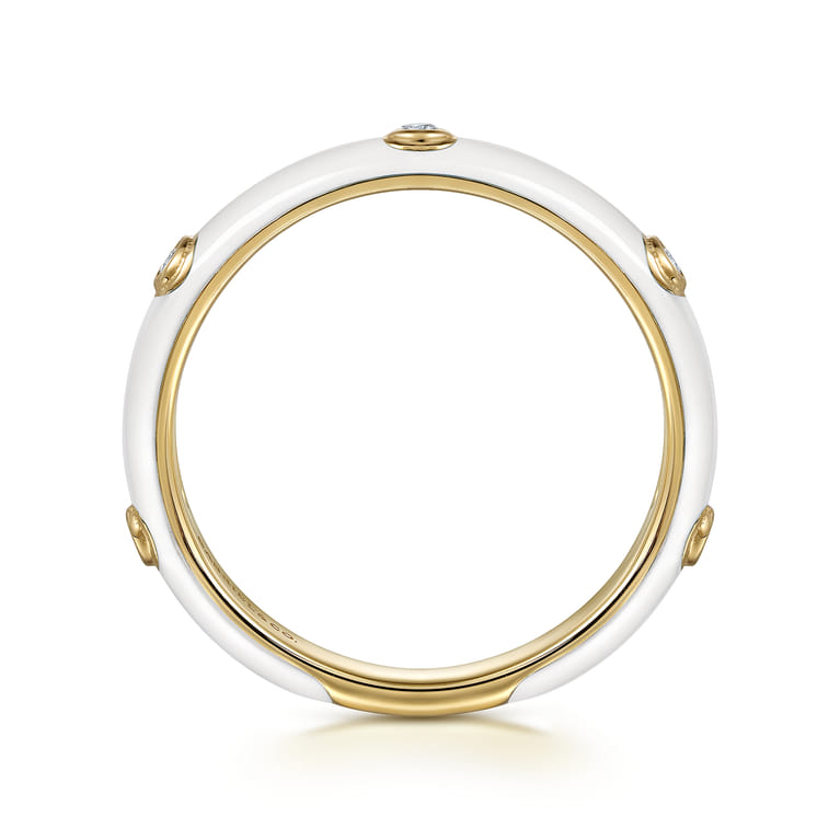 Enamel - 14K Yellow Gold Diamond Split Stackable with White Enamel - 0.05 ct - Shot 2