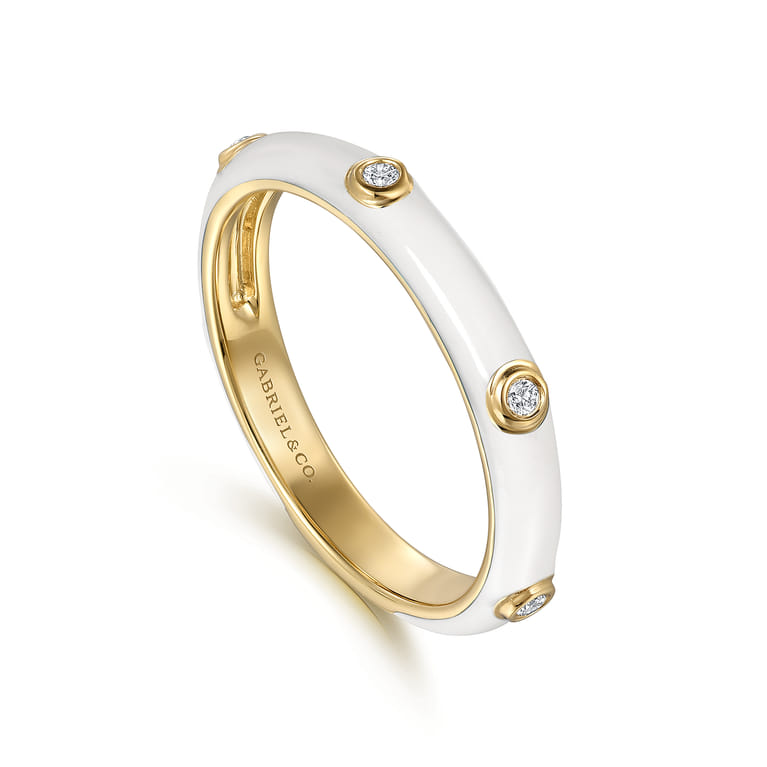 Enamel - 14K Yellow Gold Diamond Split Stackable with White Enamel - 0.05 ct - Shot 3