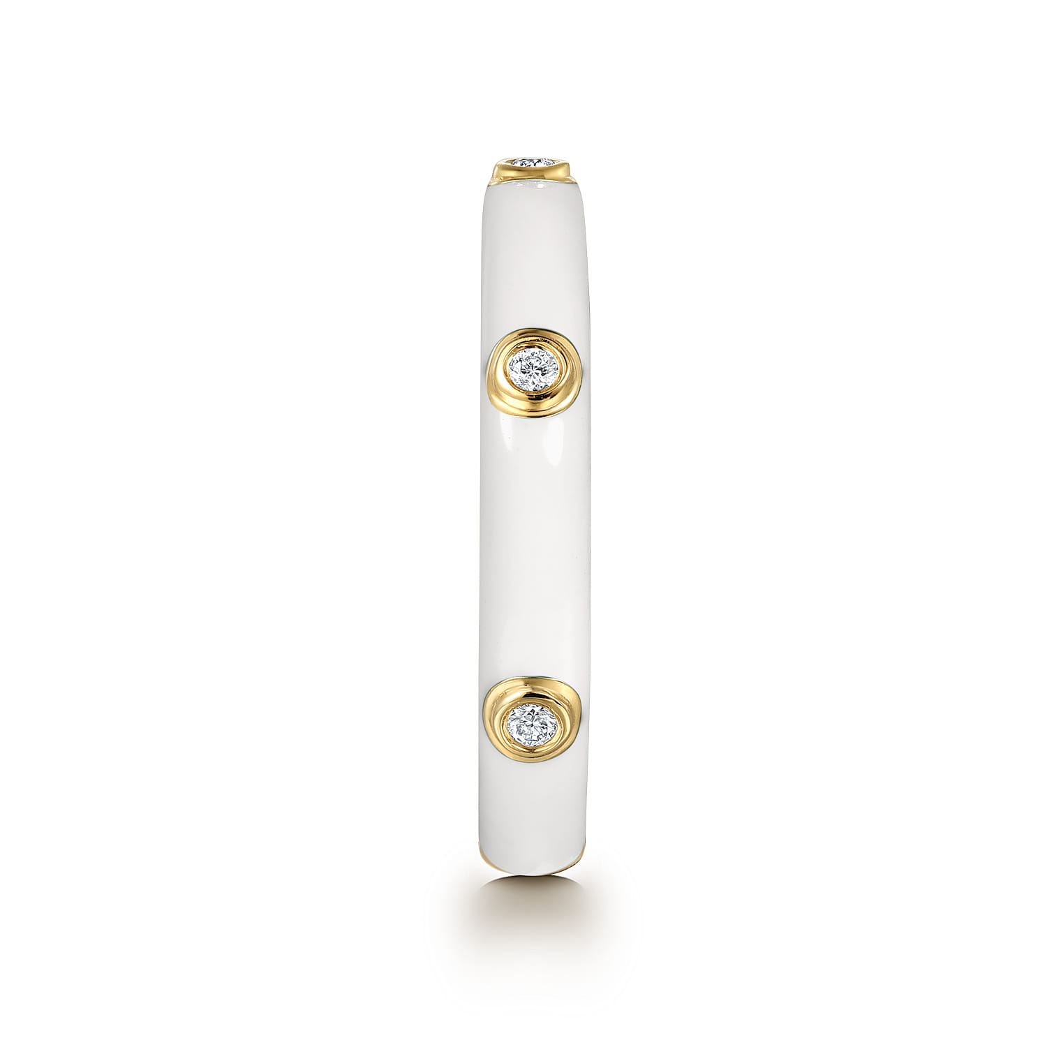 Enamel - 14K Yellow Gold Diamond Split Stackable with White Enamel - 0.05 ct - Shot 4