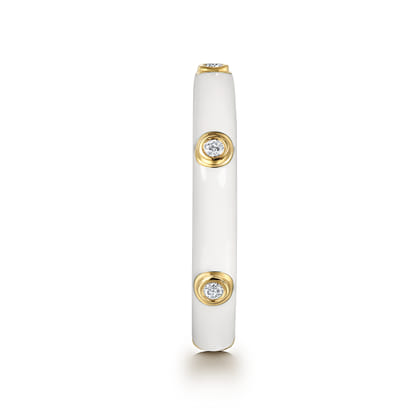 Enamel - 14K Yellow Gold Diamond Split Stackable with White Enamel