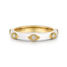 Enamel - 14K Yellow Gold Diamond Split Stackable with White Enamel - 0.08 ct