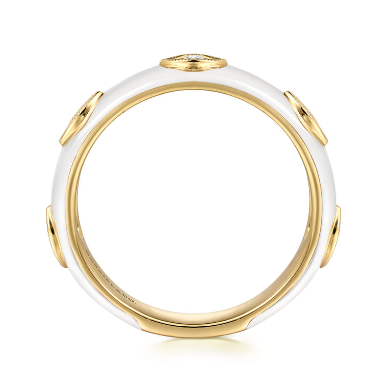 Enamel - 14K Yellow Gold Diamond Split Stackable with White Enamel - 0.08 ct - Shot 2