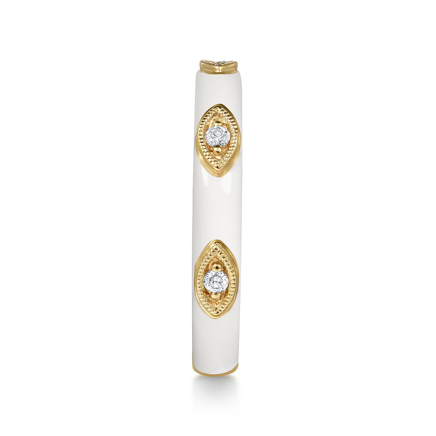 Enamel - 14K Yellow Gold Diamond Split Stackable with White Enamel - 0.08 ct - Shot 4