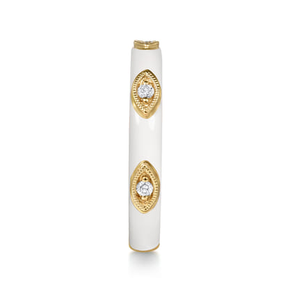 Enamel - 14K Yellow Gold Diamond Split Stackable with White Enamel