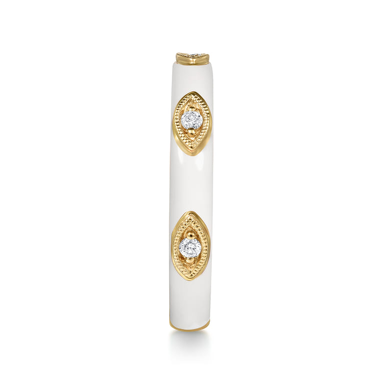 Enamel - 14K Yellow Gold Diamond Split Stackable with White Enamel - 0.08 ct - Shot 4