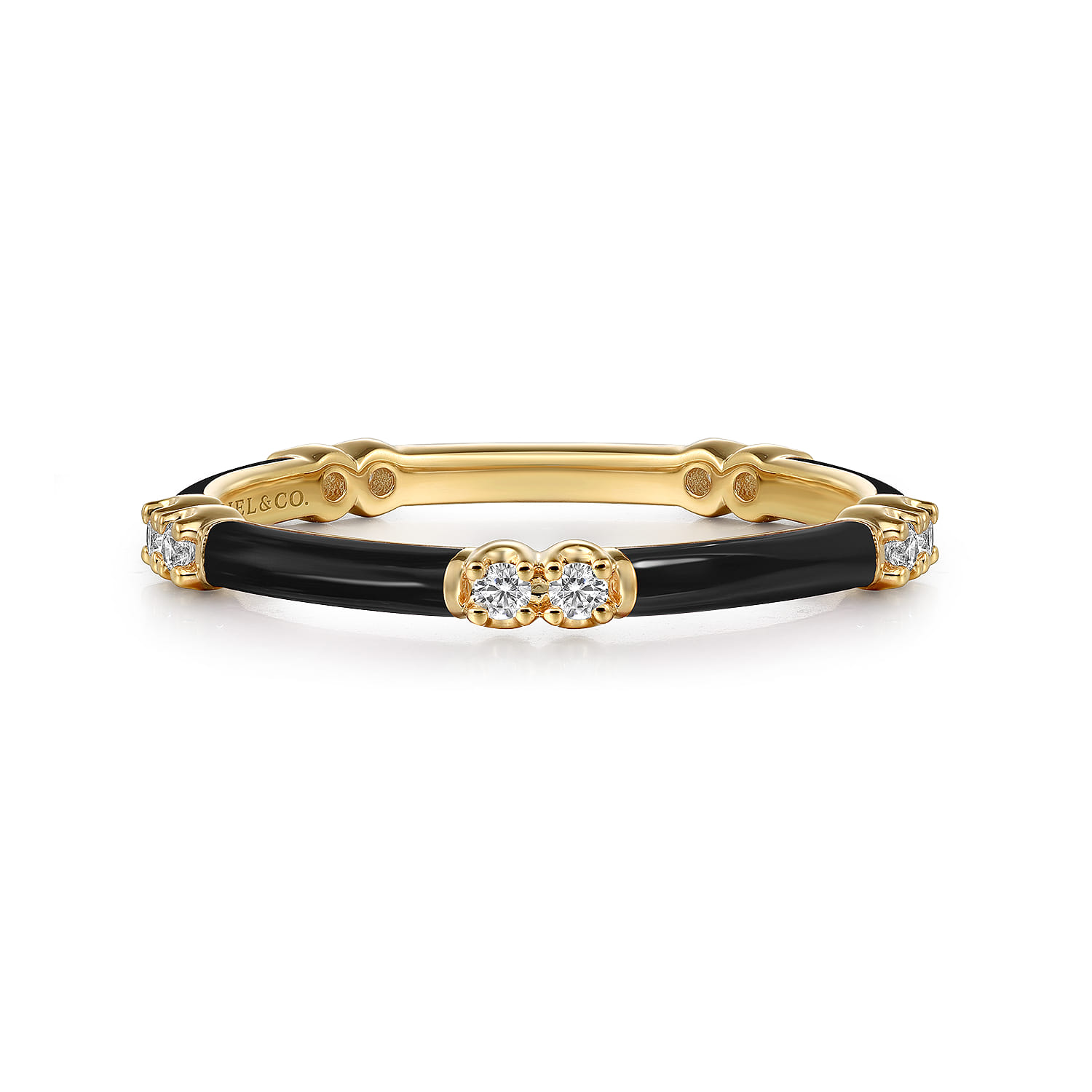 Enamel - 14K Yellow Gold Diamond Station Stackable with Black Enamel - 0.13 ct - Shot 1