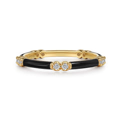 Enamel - 14K Yellow Gold Diamond Station Stackable with Black Enamel