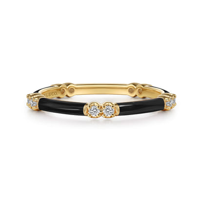 Enamel - 14K Yellow Gold Diamond Station Stackable with Black Enamel