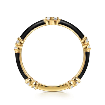 Enamel - 14K Yellow Gold Diamond Station Stackable with Black Enamel