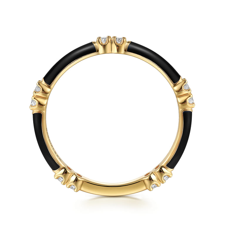 Enamel - 14K Yellow Gold Diamond Station Stackable with Black Enamel - 0.13 ct - Shot 2