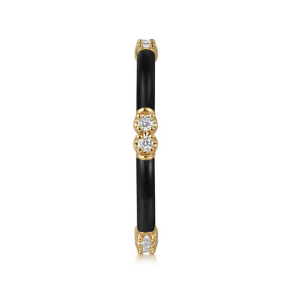 Enamel - 14K Yellow Gold Diamond Station Stackable with Black Enamel