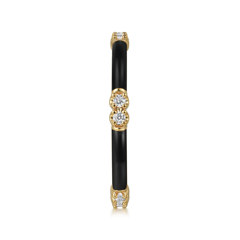Enamel - 14K Yellow Gold Diamond Station Stackable with Black Enamel - 0.13 ct - Shot 4
