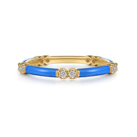 Enamel - 14K Yellow Gold Diamond Station Stackable with Blue Enamel