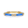 Enamel - 14K Yellow Gold Diamond Station Stackable with Blue Enamel - 0.13 ct