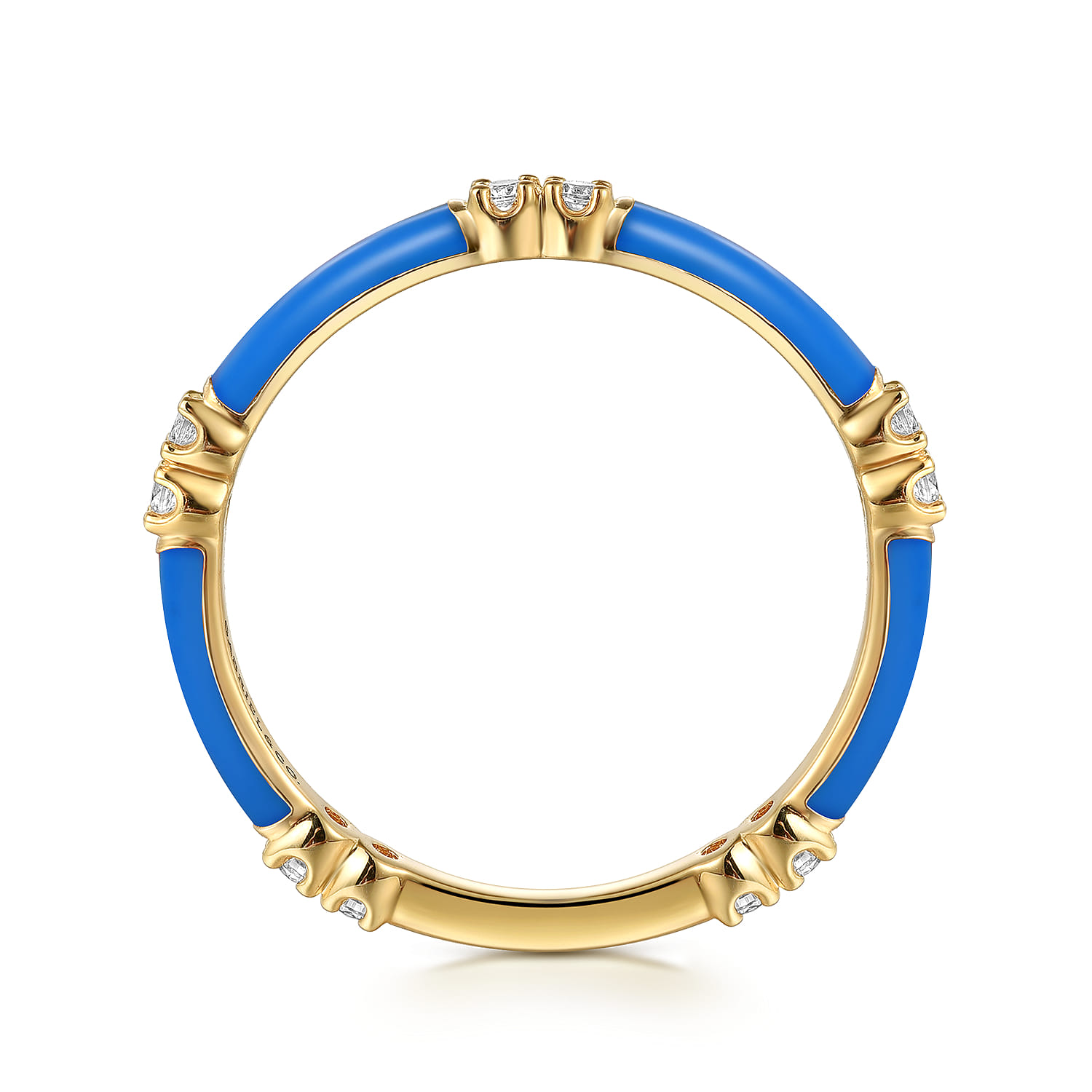 Enamel - 14K Yellow Gold Diamond Station Stackable with Blue Enamel - 0.13 ct - Shot 2