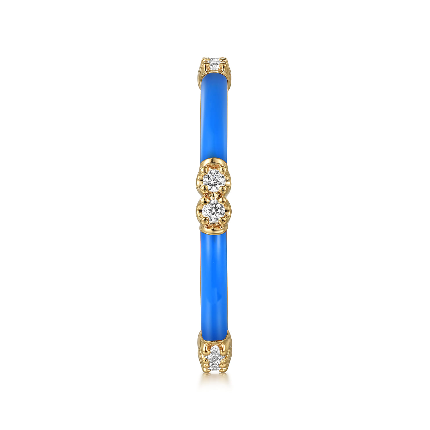 Enamel - 14K Yellow Gold Diamond Station Stackable with Blue Enamel - 0.13 ct - Shot 4