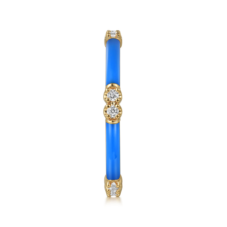 Enamel - 14K Yellow Gold Diamond Station Stackable with Blue Enamel - 0.13 ct - Shot 4