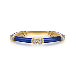 14K Yellow Gold Diamond Station Stackable with Chrome Blue Enamel