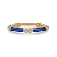 Enamel - 14K Yellow Gold Diamond Station Stackable with Chrome Blue Enamel