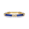 Enamel - 14K Yellow Gold Diamond Station Stackable with Chrome Blue Enamel - 0.13 ct