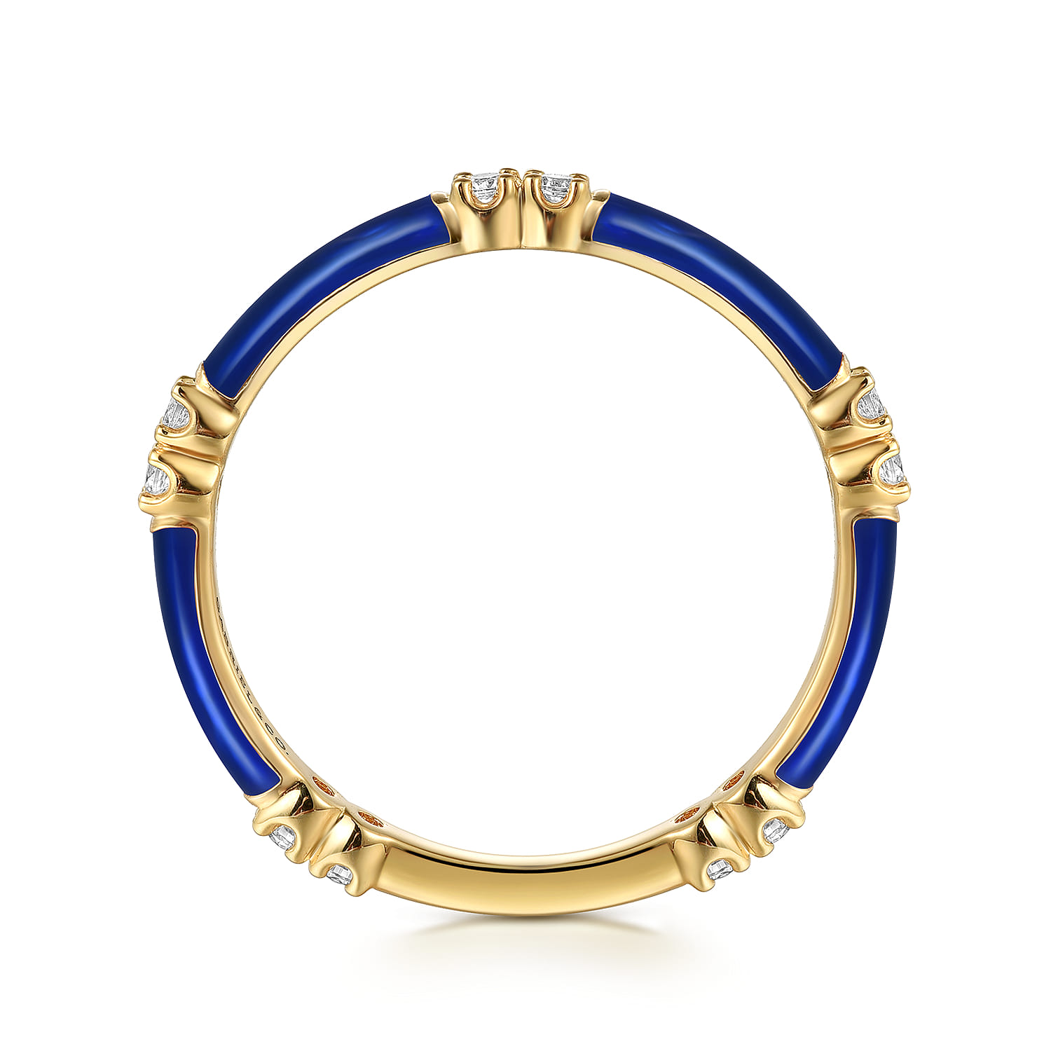 Enamel - 14K Yellow Gold Diamond Station Stackable with Chrome Blue Enamel - 0.13 ct - Shot 2