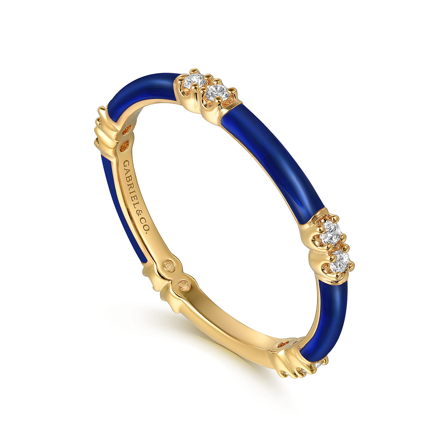 Enamel - 14K Yellow Gold Diamond Station Stackable with Chrome Blue Enamel - 0.13 ct - Shot 3