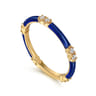 Enamel - 14K Yellow Gold Diamond Station Stackable with Chrome Blue Enamel - 0.13 ct