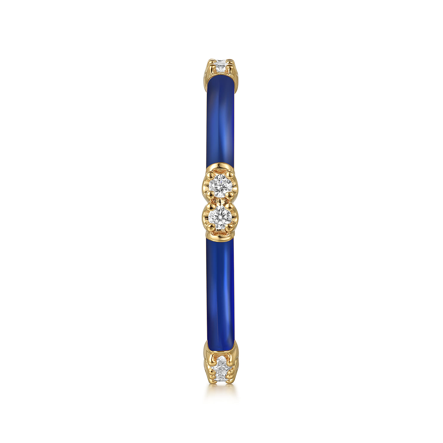 Enamel - 14K Yellow Gold Diamond Station Stackable with Chrome Blue Enamel - 0.13 ct - Shot 4