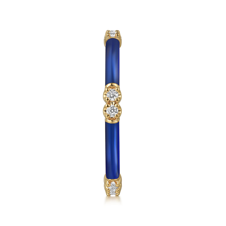 Enamel - 14K Yellow Gold Diamond Station Stackable with Chrome Blue Enamel - 0.13 ct - Shot 4