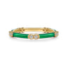 Enamel - 14K Yellow Gold Diamond Station Stackable with Chrome Green Enamel - 0.13 ct