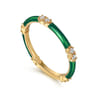 Enamel - 14K Yellow Gold Diamond Station Stackable with Chrome Green Enamel - 0.13 ct