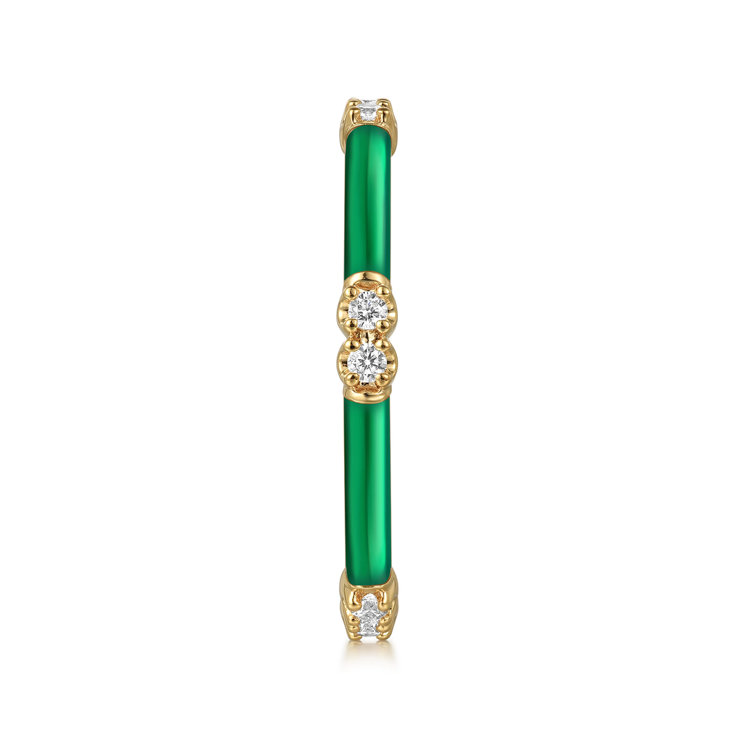 Enamel - 14K Yellow Gold Diamond Station Stackable with Chrome Green Enamel - 0.13 ct - Shot 4