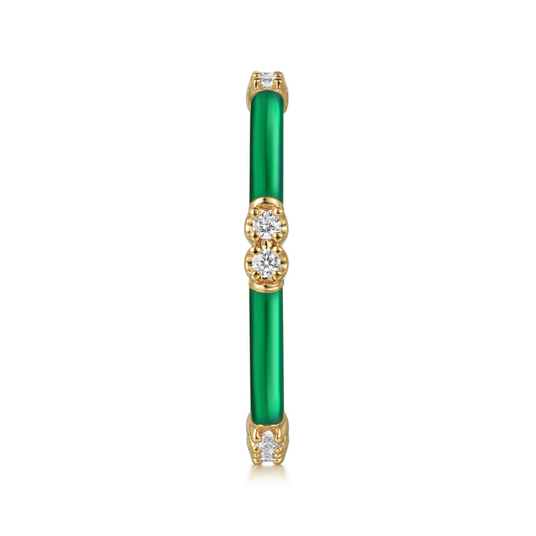 Enamel - 14K Yellow Gold Diamond Station Stackable with Chrome Green Enamel - 0.13 ct - Shot 4