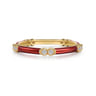 Enamel - 14K Yellow Gold Diamond Station Stackable with Chrome Red Enamel - 0.13 ct
