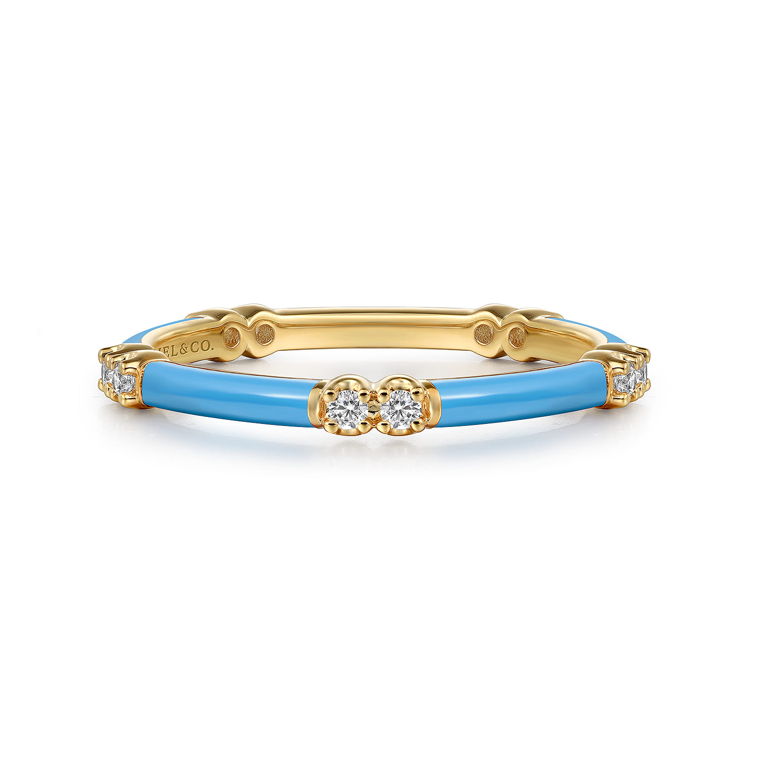 Enamel - 14K Yellow Gold Diamond Station Stackable with Dusk Blue Enamel - 0.13 ct - Shot 1