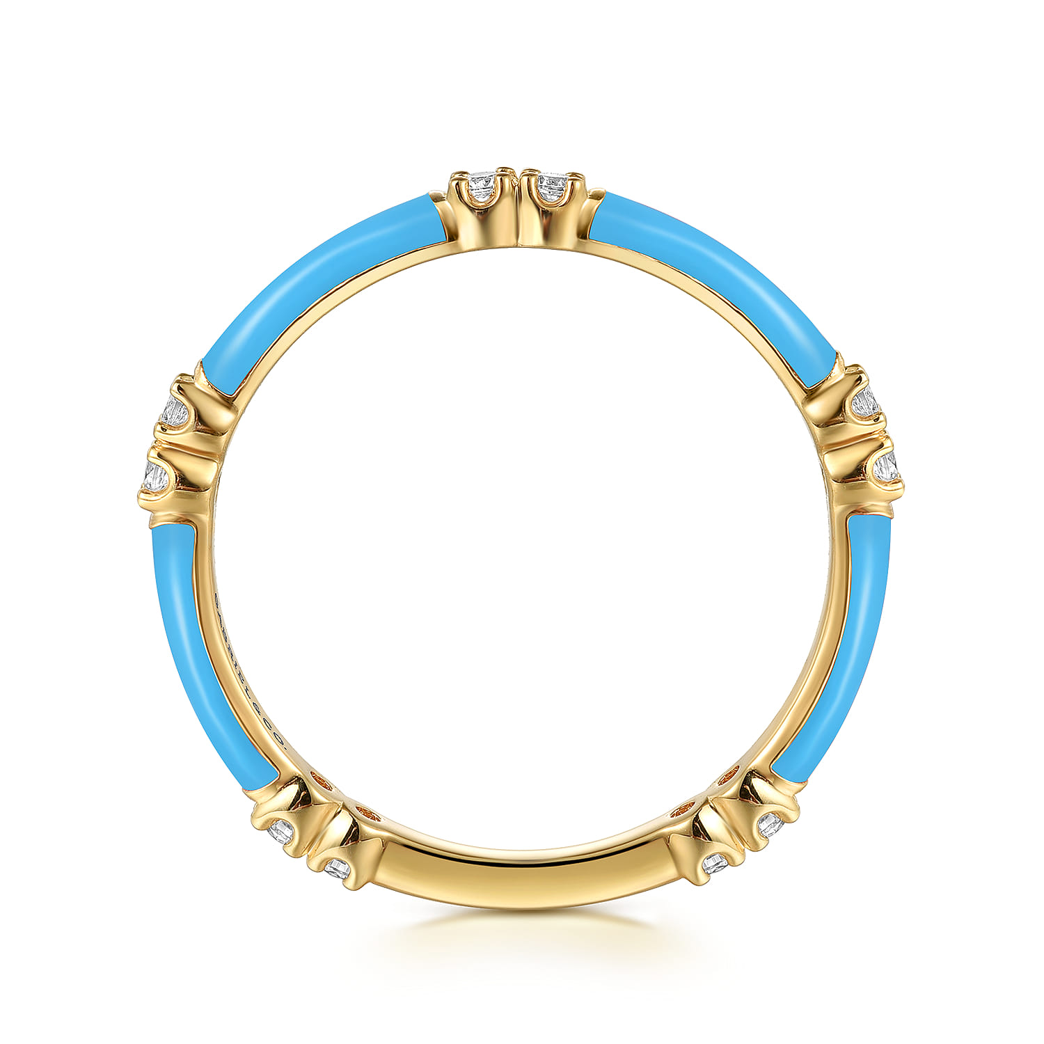 Enamel - 14K Yellow Gold Diamond Station Stackable with Dusk Blue Enamel - 0.13 ct - Shot 2